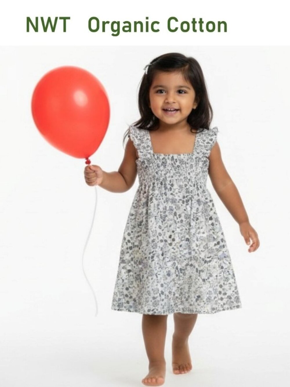 Organic Smocked Dress size 2-3Y Makemake Organics eco-friendly, non-toxic cotton